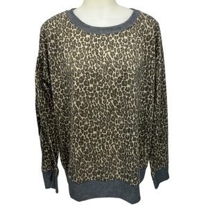 SPLENDID Long Sleeve Top Size L Lively Leopard Brown Tan Ribbed Soft